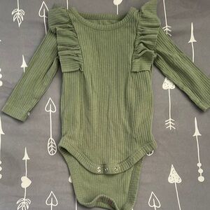 Olive Green Ribbed Ruffle Baby One-Piece